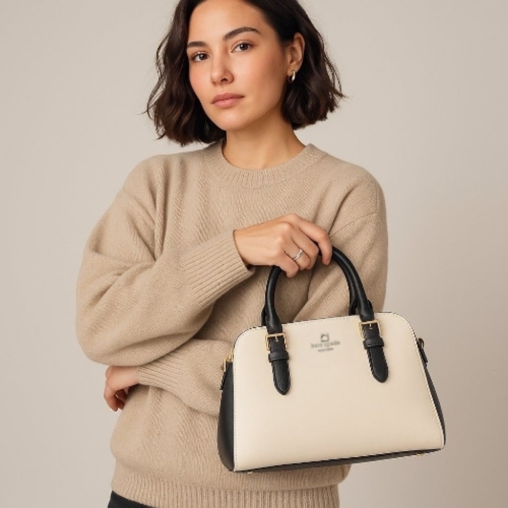 Kate Spade Felix Satchel Leather Bag‎ Cream Black